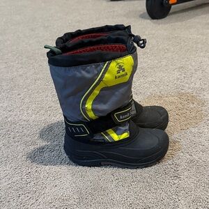 Kamik Black and Gray Boots with Yellow Highlights